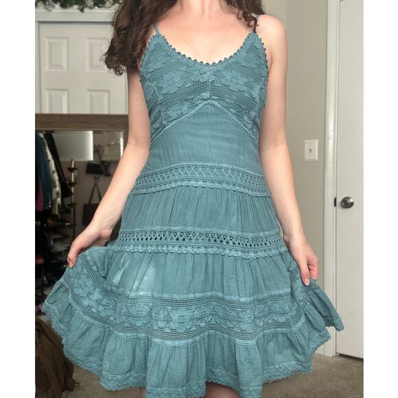 Scully Dresses & Skirts - Scully Teal Lace-Trim Mini Dress